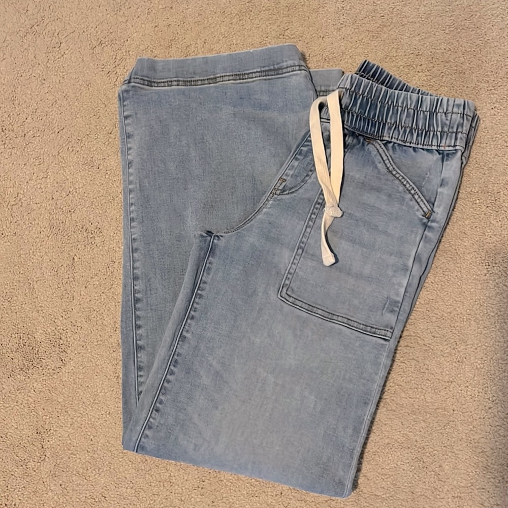 UpWest pull on denim high rise wide leg jeans